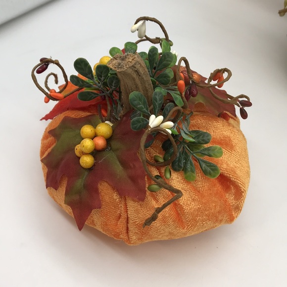 Trio of 3 Handmade Velvet, Poly filled Pumpkins - Picture 5 of 12